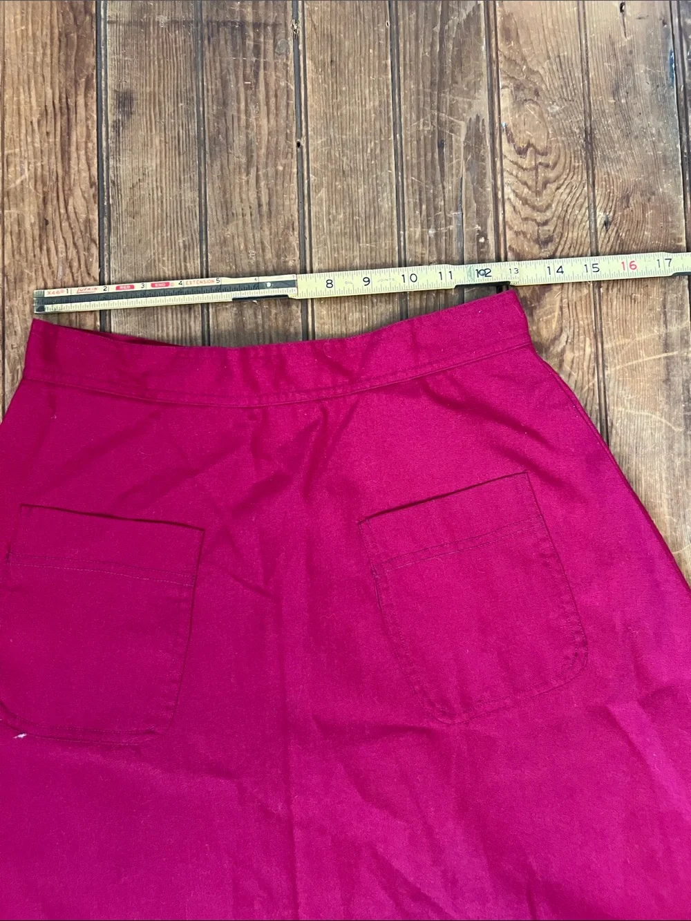Women's vintage 70s Skirt A-Line knee length cotton Pocket Skirt Deep red size m